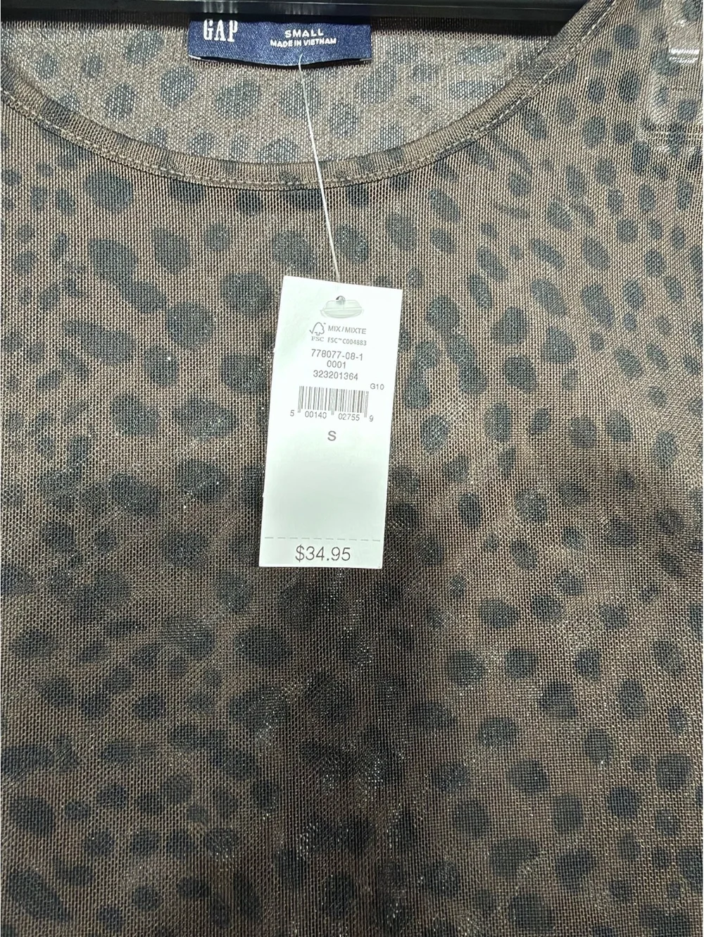 GAP Small Leopard Print SS Mesh Crew T-Shirt
